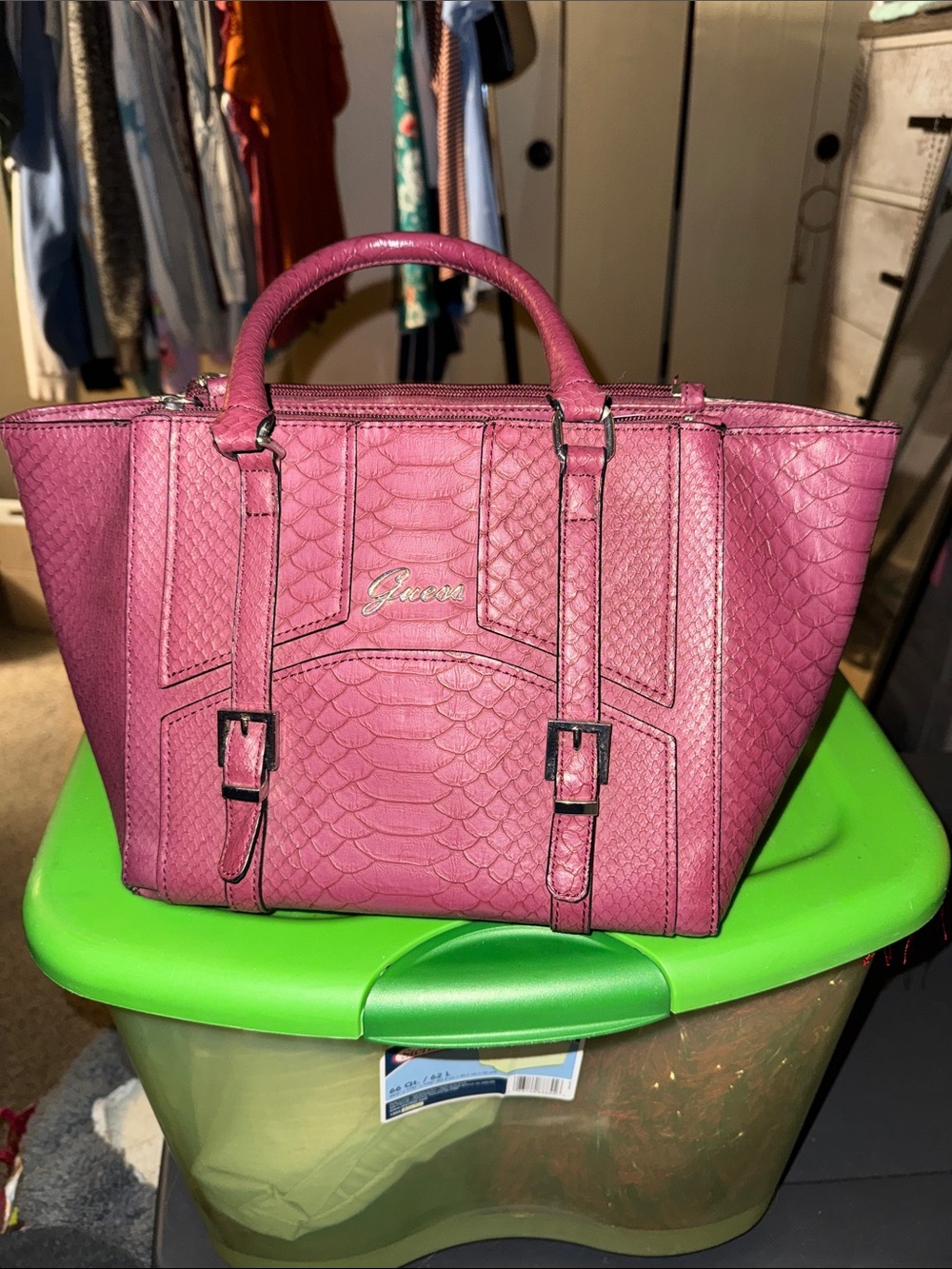 Guess Pink Embossed Satchel Handbag